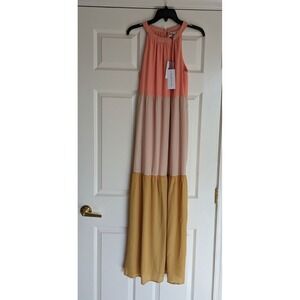ANDREE By Unit Nelson Dress Womens sz M Block Color Maxi Lining Orange Beige NWT